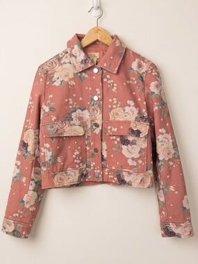 REVOLVE x Camila Coelho Rose Pink Floral Cropped Denim Jacket NWT Sz 4
